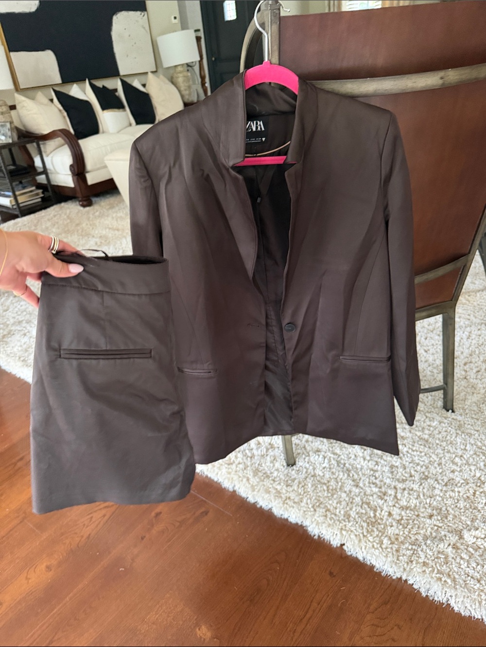 Zara Brown Women's Two-Piece Suit Jacket & Shorts